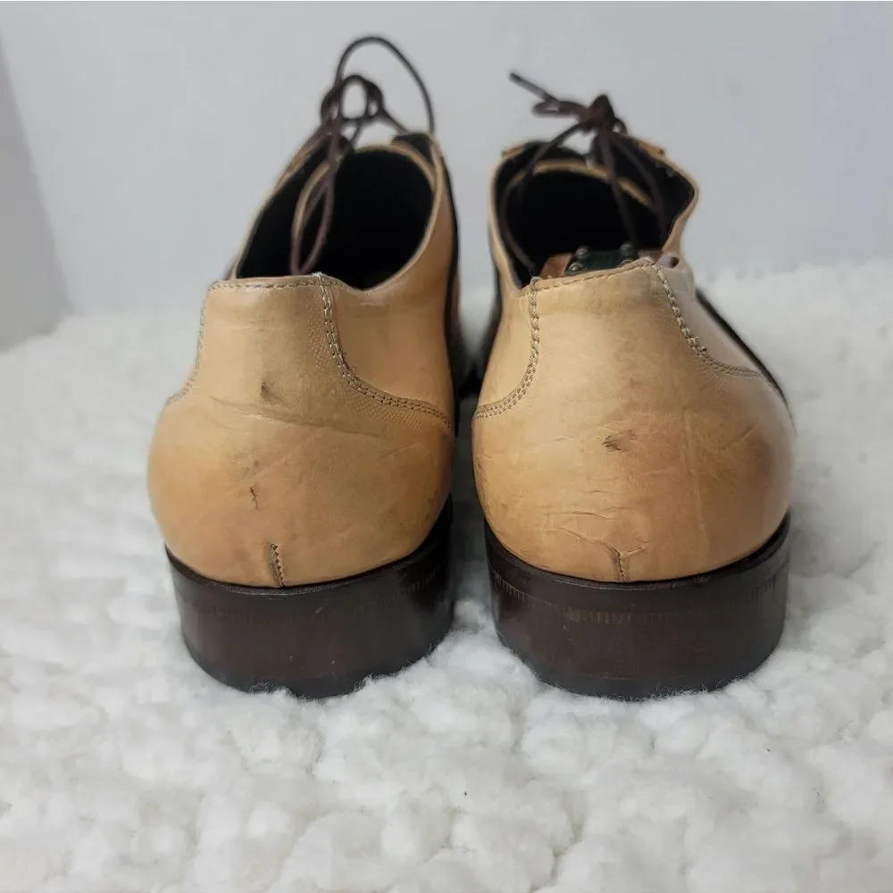 Corvari Made in Italy Beige Leather Cap Toe Dress Derby Shoes 11 Vero Cuoio